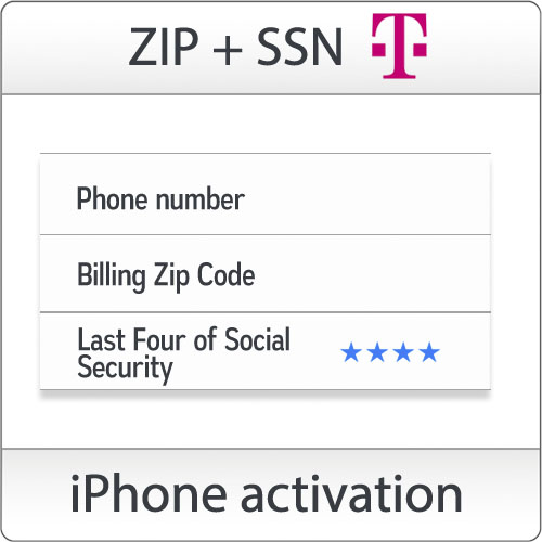 USA T-Mobile  iPhone активация ZIP + SSN