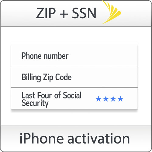 USA Sprint iPhone активация ZIP + SSN